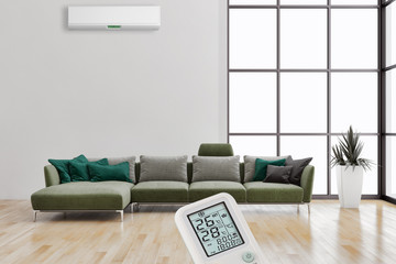 modern bright interiors Living room with air conditioning illustration 3D rendering computer generated image