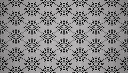 Fototapeta premium Abstrakcjonistyczny geometryczny wzór z liniami, płatki śniegu. Bezszwowe tło wektor. Szara i czarna tekstura. Graficzny, nowoczesny wzór