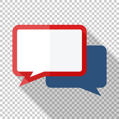 Speech bubbles icon in flat style with long shadow on transparent background