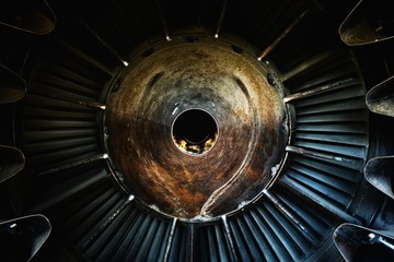 Background of an old Jet engine close-up photo