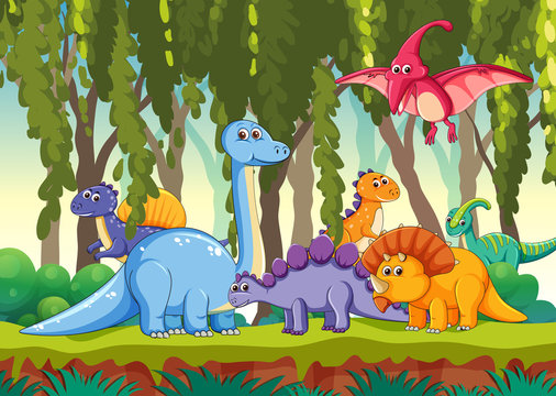 Different dinosaur in forest
