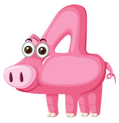 Cute pig number four character