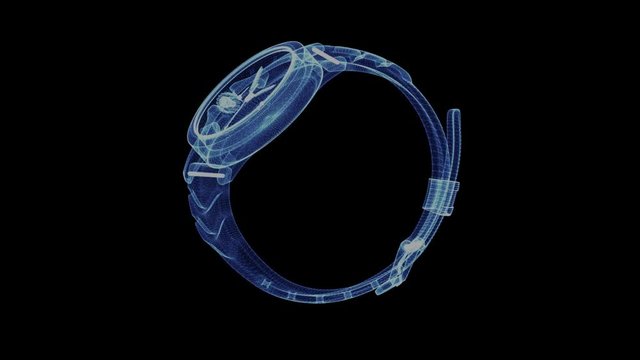 Hologram of a rotating wrist watch. 3D animation of a secured watch with a seamless loop