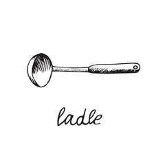 Ladle, hand drawn doodle sketch, black and white vector illustration