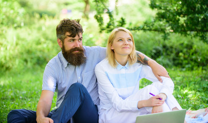 How to balance freelance and family life. Couple in love or family work freelance. Modern online...