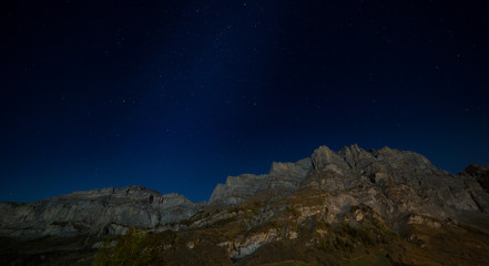 Starry night above the Daubenhorn mountain, Leukerbad, Switzerland.
