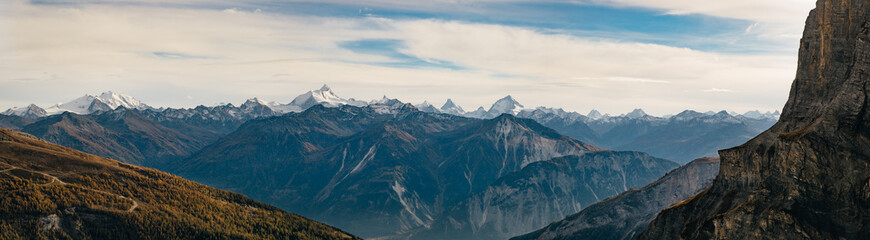 Panoramic view of the Swiss alps from the Gemmipass.