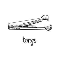Tongs, hand drawn doodle sketch, black and white vector illustration