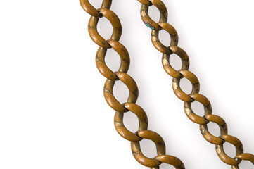 Old pocket watch chain isolated on white background