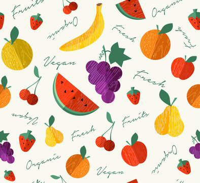 Fresh Organic fruit for vegan food seamless pattern