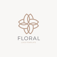 Simple premium floral monogram design template, Elegant line art logo design, vector illustration.