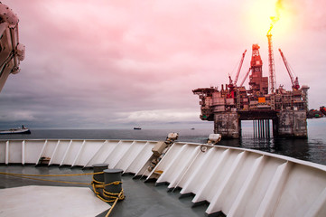 Offshore drill rig at sea at close distance