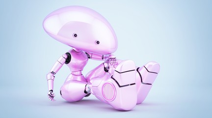 Mushroom lady robot in sexy reclining pose leaning elbow on knee, 3d illustration /   Mushroom lady reclining