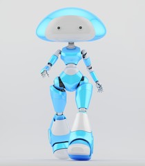 Obraz na płótnie Canvas Walking blue-white mushroom lady robot, 3d illustration 