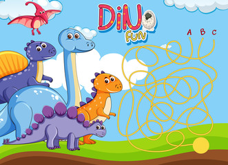 Fototapeta na wymiar Dino maze puzzle game template