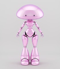 Smooth and lovely character - mushroom lady robot in pink, 3d illustration / Mushroom lady robot in pink