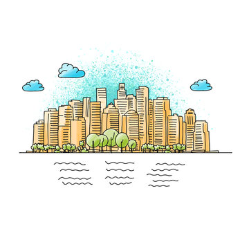 Hand Drawn And Colored Generic City Skyline