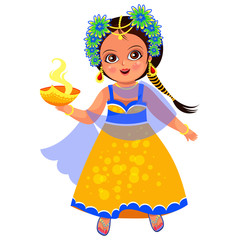 Diwali holiday and little girl with flame bowl