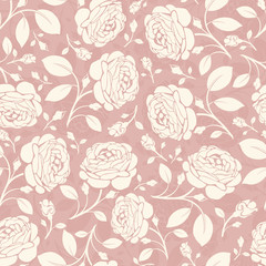 Seamless background with floral patterns. Provence drawing. Summer ornament. Vintage Pattern. Elements of rose and leaves. Vector illustration.