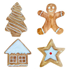 Set Christmas cookies in watercolor
