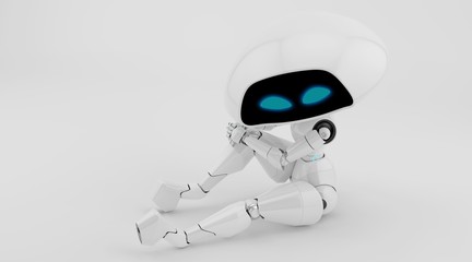 Lady robot in sexy reclining pose leaning elbow on knee, 3d illustration /  Robotic lady reclining