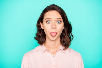Fototapeta premium Close-up portrait of nice hilarious optimistic emotional cute ch