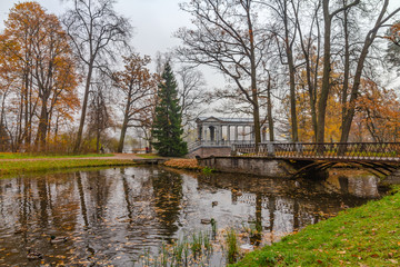 Marble Bridge. Autumn Park. Catherine Park. Pushkin, St. Petersburg, Russia