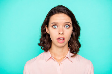 Obraz premium Close-up portrait of worried shocked emotional cute attractive c