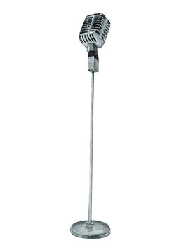 Watercolor old microphone illustration isolated on white background