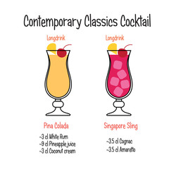 Pina Colada cocktail and singapore sling cocktail recipe