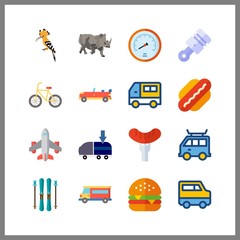 16 fast icon. Vector illustration fast set. sport car and hot dog icons for fast works