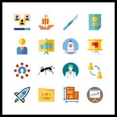 16 teamwork icon. Vector illustration teamwork set. surgery and shared folder icons for teamwork works