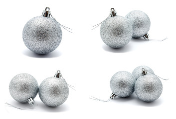 Collection of photos christmas decoration silver balls  isolated on a white