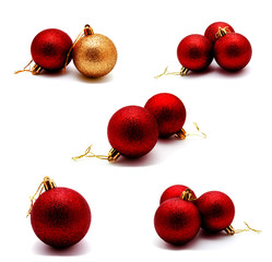 Collection of photos christmas decoration golden gold yellow and red balls isolated