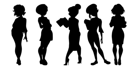 Vector illustration of business women silhouettes on a white background
