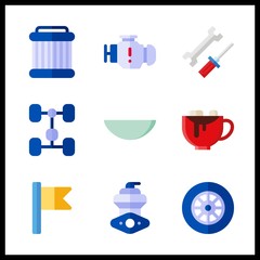 9 part icon. Vector illustration part set. mechanics and engine icons for part works