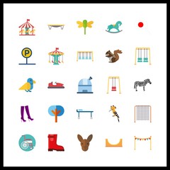 25 park icon. Vector illustration park set. squirrel and kid trapoline icons for park works