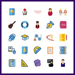 school icons set. steel, celebrating, workspace and glass graphic works