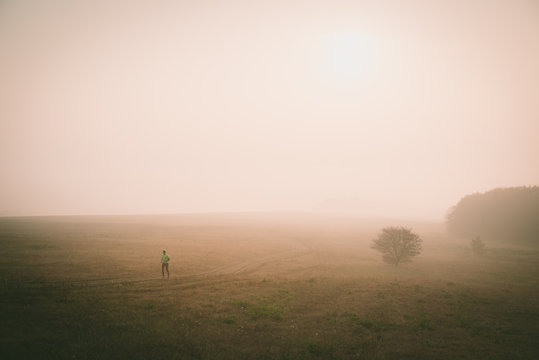 Morning run in autumn nature