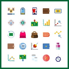 market icon. bank for analysis and money vector icons in market set. Use this illustration for market works.