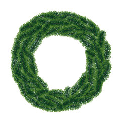 Vector circle wreath made from coniferous tree branches with needle leaves on white background.