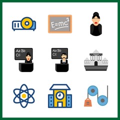 classroom icon. teacher and physics vector icons in classroom set. Use this illustration for classroom works.