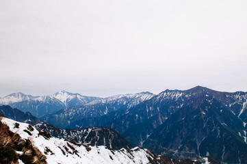 Fototapeta na wymiar Nature view of snow Japan Alps mountain range Tateyama Kurobe Alpine
