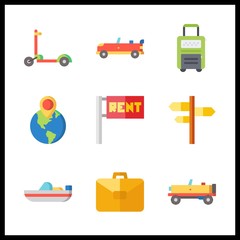 trip icon. sport car and scooter vector icons in trip set. Use this illustration for trip works.