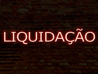 Sale Off (in portuguese) red neon sign. Background texture of rustic brick wall old red orange