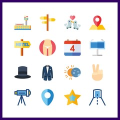 16 silhouette icon. Vector illustration silhouette set. maps and flags and blue costume icons for silhouette works