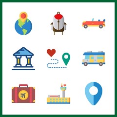 trip icons set. sky, forest, cultural and desert graphic works