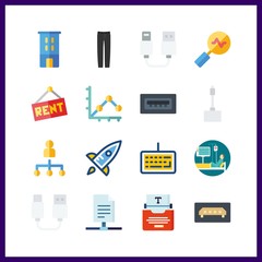 office icon. building and usb vector icons in office set. Use this illustration for office works.