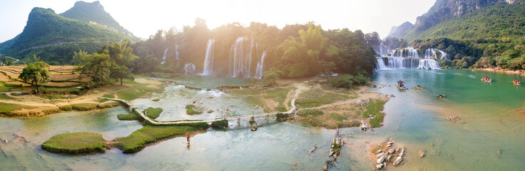 Aerial view of “ Ban Gioc “ waterfall, Cao Bang, Vietnam. “ Ban Gioc “ waterfall is one of...