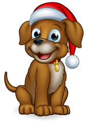 A pet dog in a Christmas Santa Claus hat cute cartoon character 